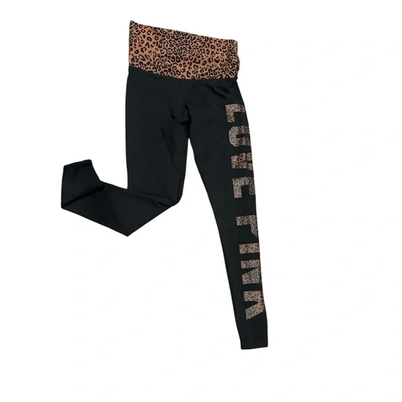 Victoria's Secret Pink Black Leggings with Leopard Print - Picture 2 of 2